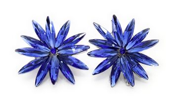 Boucles d'Oreilles Marguerite Cristal Bleu, Argent 1