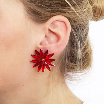 Boucles d'Oreilles Cristaux Marguerite Rouge 2