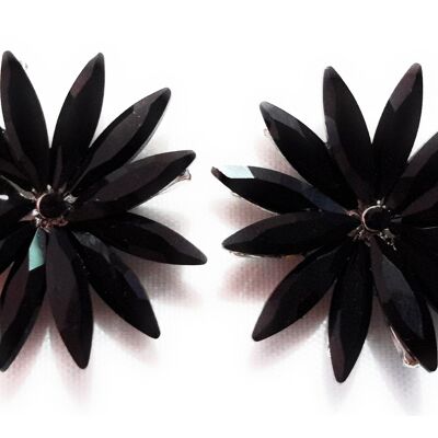 Daisy Crystal Earrings Black, Silver