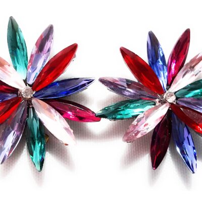 Boucles d'Oreilles Daisy Crystal Multicolore, Argent