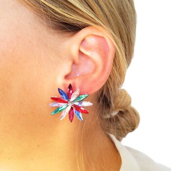 Boucles d'Oreilles Daisy Crystal Multicolore, Argent 2