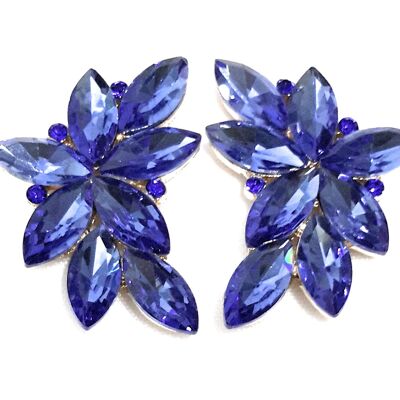 Boucles d'Oreilles Florales Spectaculaires Cristaux Bleu Cobalt