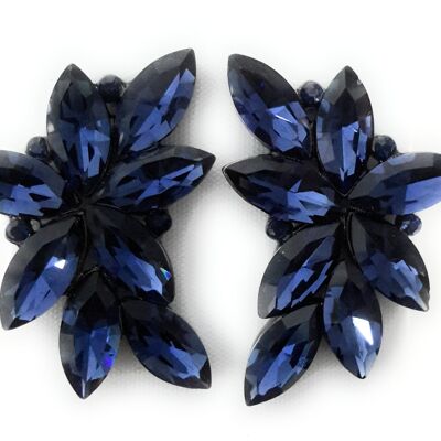 Spectacular Floral Earrings Navy Crystals, Platinum