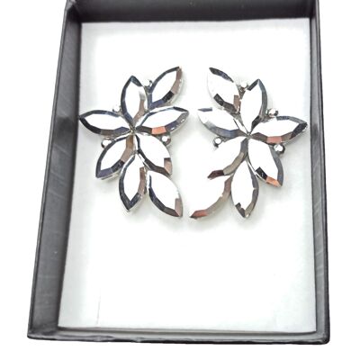 Spectacular Floral Earrings Silver Crystals