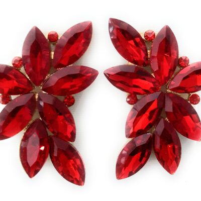 Pendientes Espectaculares Florales · Cristales Rojo, Oro