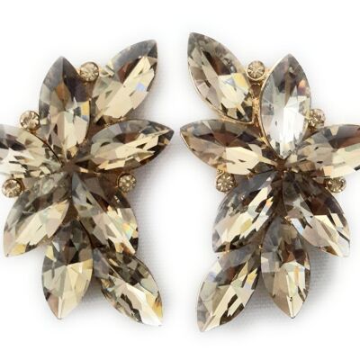 Boucles d'Oreilles Florales Spectaculaires Cristaux de Champagne, Or