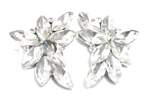 Pendientes Espectaculares Florales · Cristales Blanco, Plata