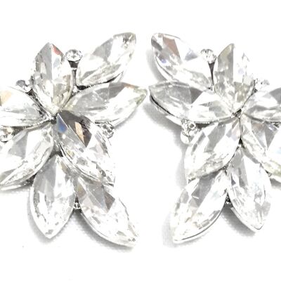 Boucles d'Oreilles Florales Spectaculaires Cristaux Blancs, Argent