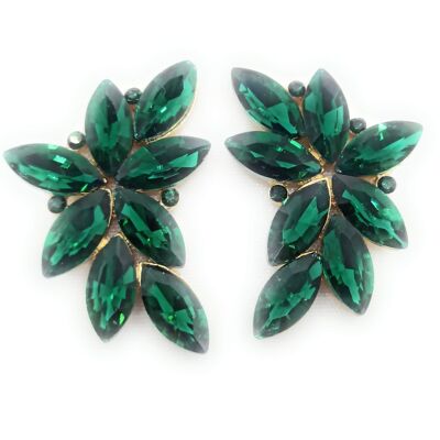 Spectacular Floral Earrings Emerald Green Crystals, Gold