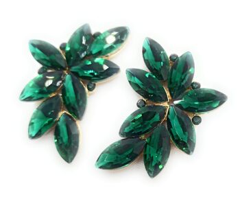 Boucles d'Oreilles Florales Spectaculaires Cristaux Vert Emeraude, Or 5