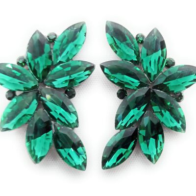 Pendientes Espectaculares Florales · Cristales Verde Esmeralda, Plata