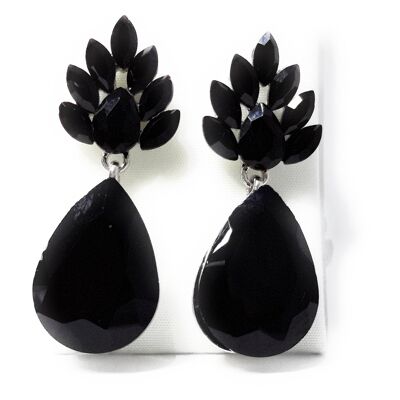 Boucles d'Oreilles Fleur Cristal Noir