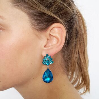 Boucles d'Oreilles Fleur en Cristal Bleu Clair 5