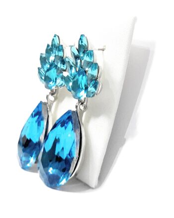 Boucles d'Oreilles Fleur en Cristal Bleu Clair 3