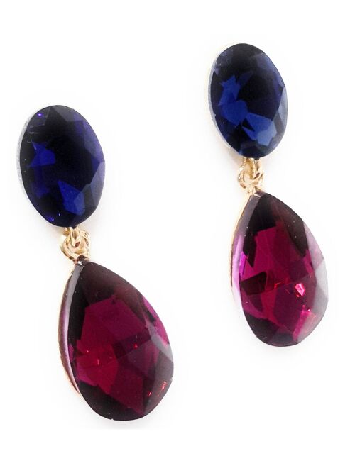 Pendientes Cristales Brillantes Lágrima · Azul Fucsia (última unidad!)