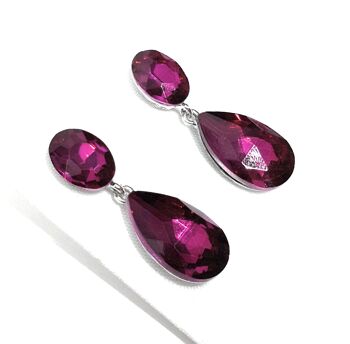 Boucles d'Oreilles Goutte Cristaux Brillants Fuchsia 3