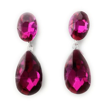 Boucles d'Oreilles Goutte Cristaux Brillants Fuchsia