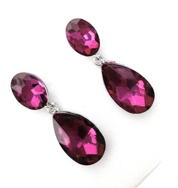 Boucles d'Oreilles Goutte Cristaux Brillants Fuchsia 4