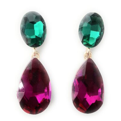 Teardrop Brilliant Crystals Earrings Fuchsia Green