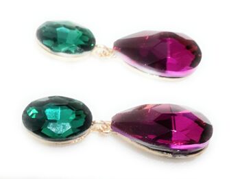 Boucles d'Oreilles Goutte Cristaux Brillants Vert Fuchsia 6