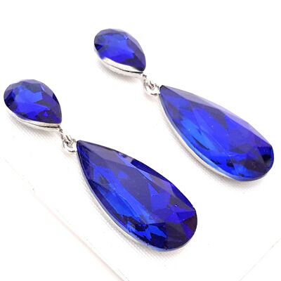 Boucles d'Oreilles Longues Cristaux Brillants Saphir Bleu