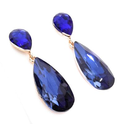 Long Brilliant Crystals Earrings Navy Cobalt Blue