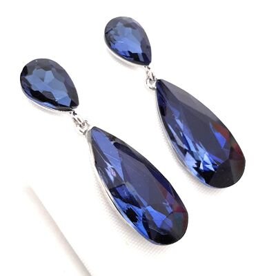 Long Brilliant Crystals Earrings Midnight Blue