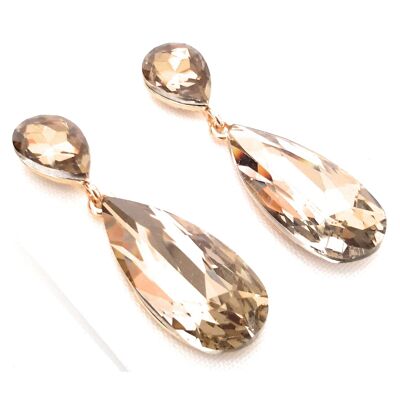 Boucles d'Oreilles Longues Cristaux Brillants Champagne