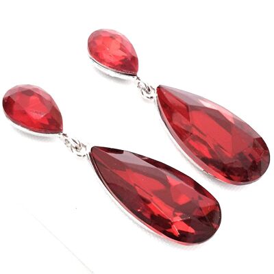 Long Brilliant Crystals Earrings Red