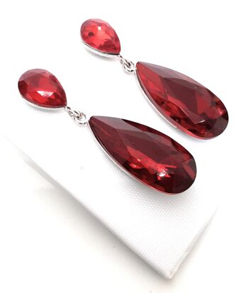 Boucles d'Oreilles Longues Cristaux Brillants Rouge 5