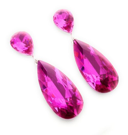 Pendientes Largos Cristales Brillantes · Fucsia Claro