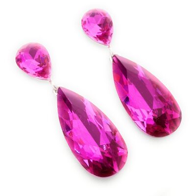 Pendientes Largos Cristales Brillantes · Fucsia Claro