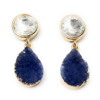 Faceted Crystal Earrings Navy White
