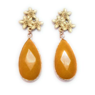 Semiprecious Stone Earrings Golden Mustard Flowers (last unit!)