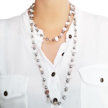 Collier Long Nacre Argent Blanc 3