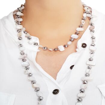 Collier Long Nacre Argent Blanc 4