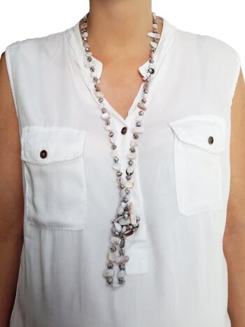 Collier Long Nacre Argent Blanc 5