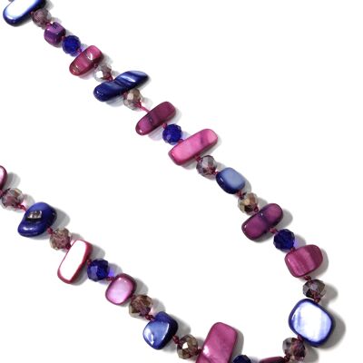 Long Mother-of-Pearl Necklace Blue Fuchsia