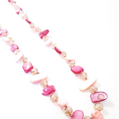 Collier Long Nacre Rose Fuchsia