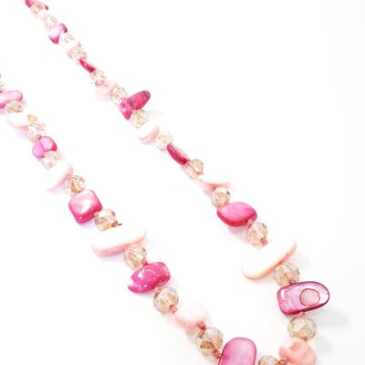 Long Mother-of-Pearl Necklace Pink Fuchsia