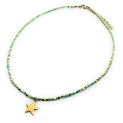 Necklace with Beads Green Water Cross