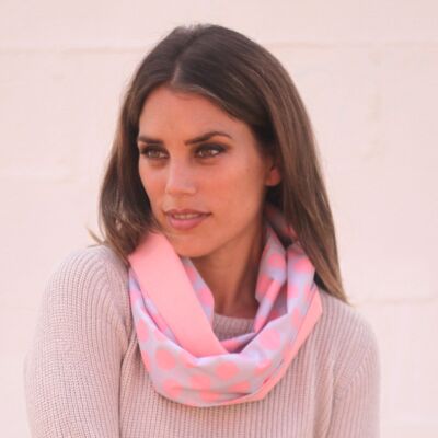 Reversible Circular Scarf Gray / Pink Polka Dots