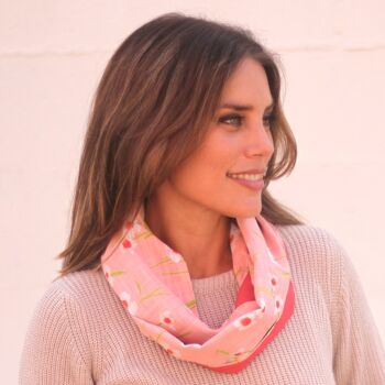 Foulard Circulaire Réversible Marguerites / Corail 6