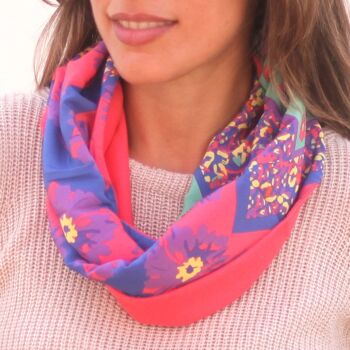 Foulard Circulaire Réversible Happy Flowers / Fuchsia