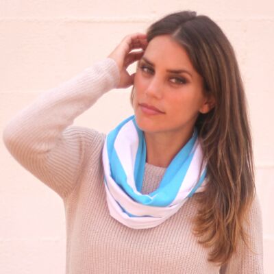 Circular Reversible Scarf Light Blue Stripes