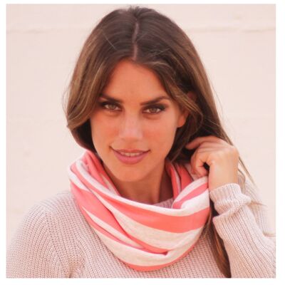 Circular Scarf Coral Beige Stripes