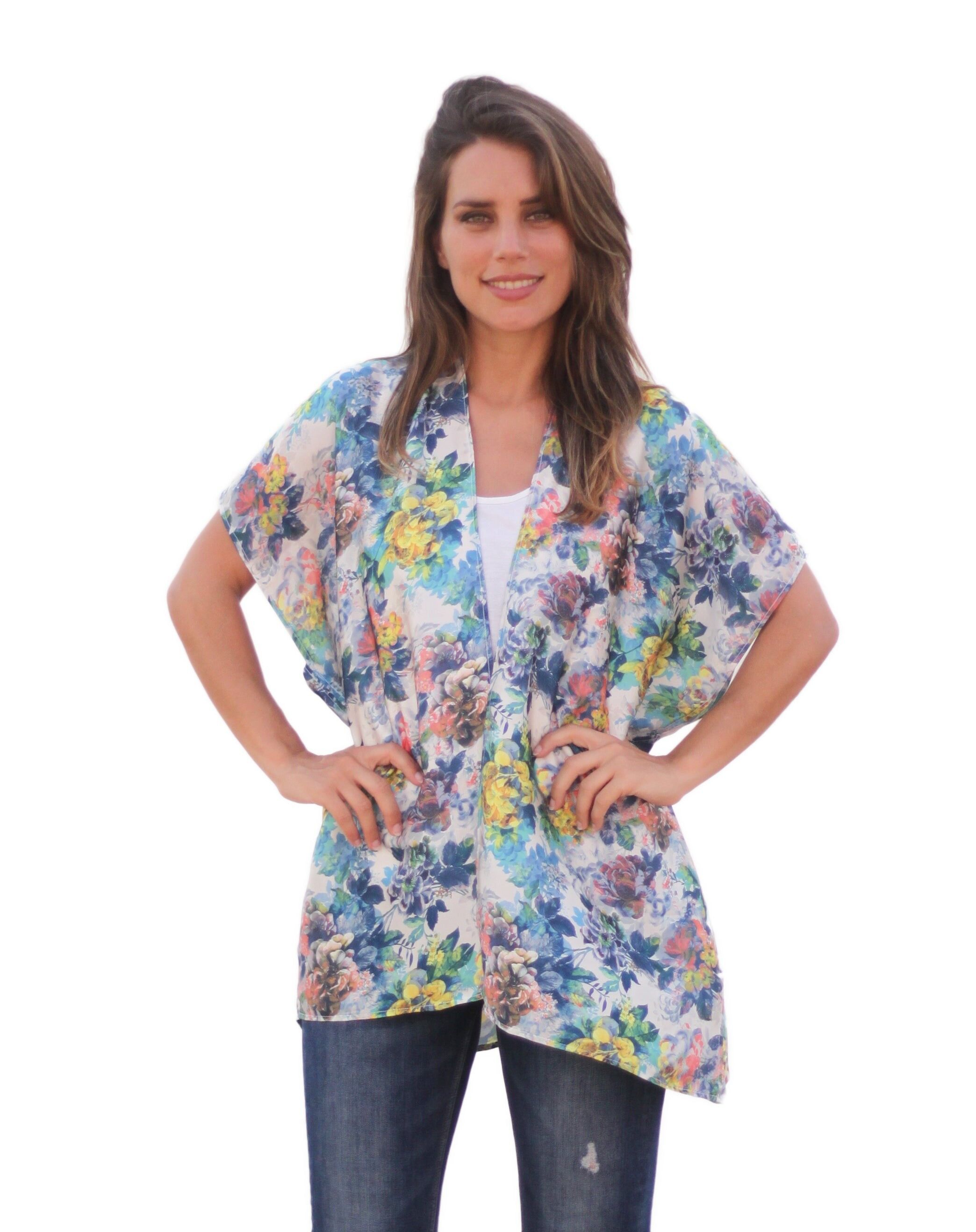 Kimono à manches courtes Fleuri