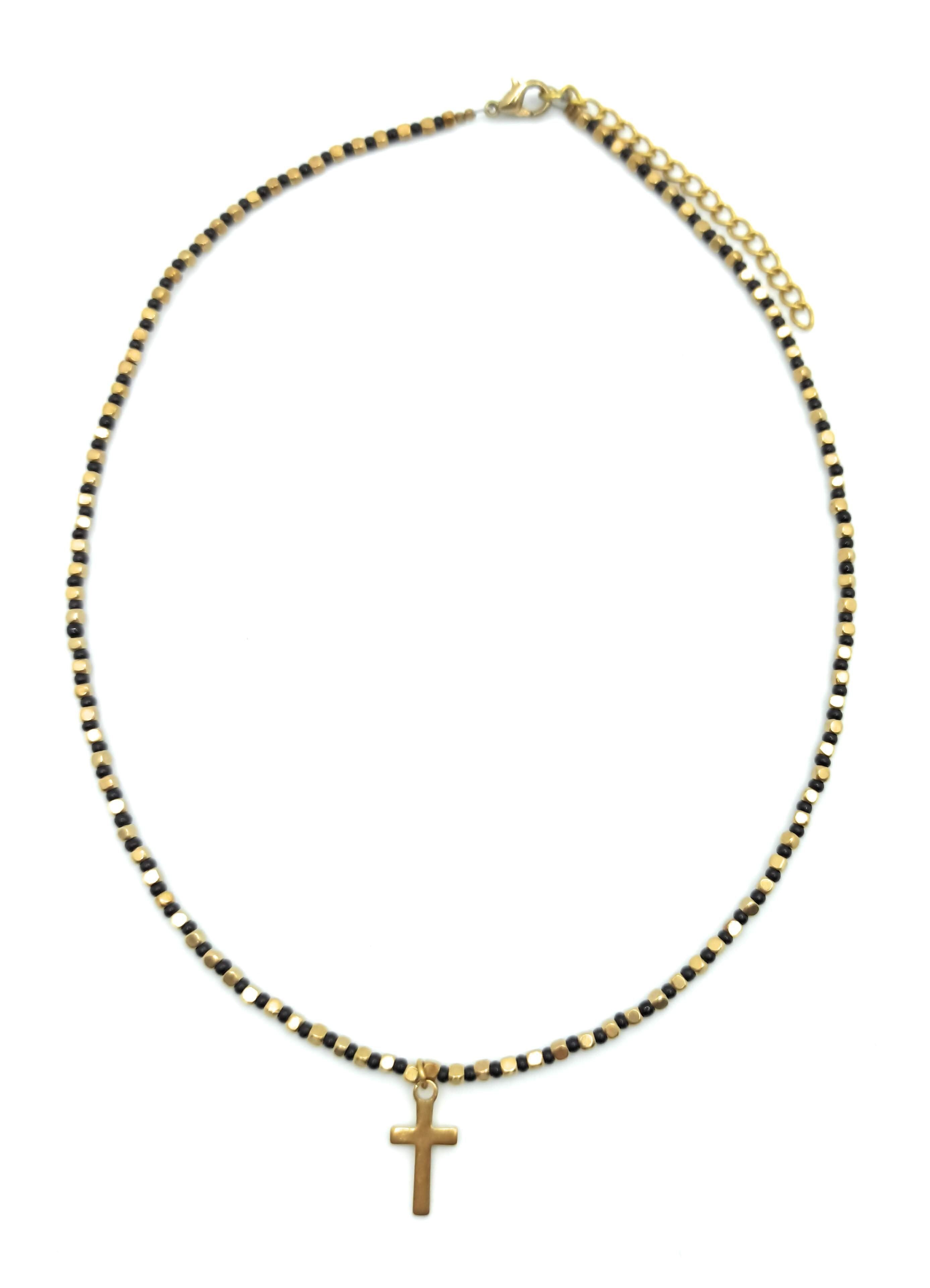 Collana con Perline Croce Nera