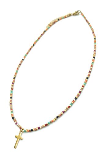 Collier avec Perles Croix Multicolore 2