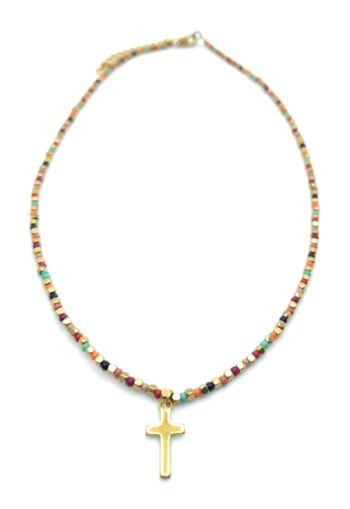 Collier avec Perles Croix Multicolore 3